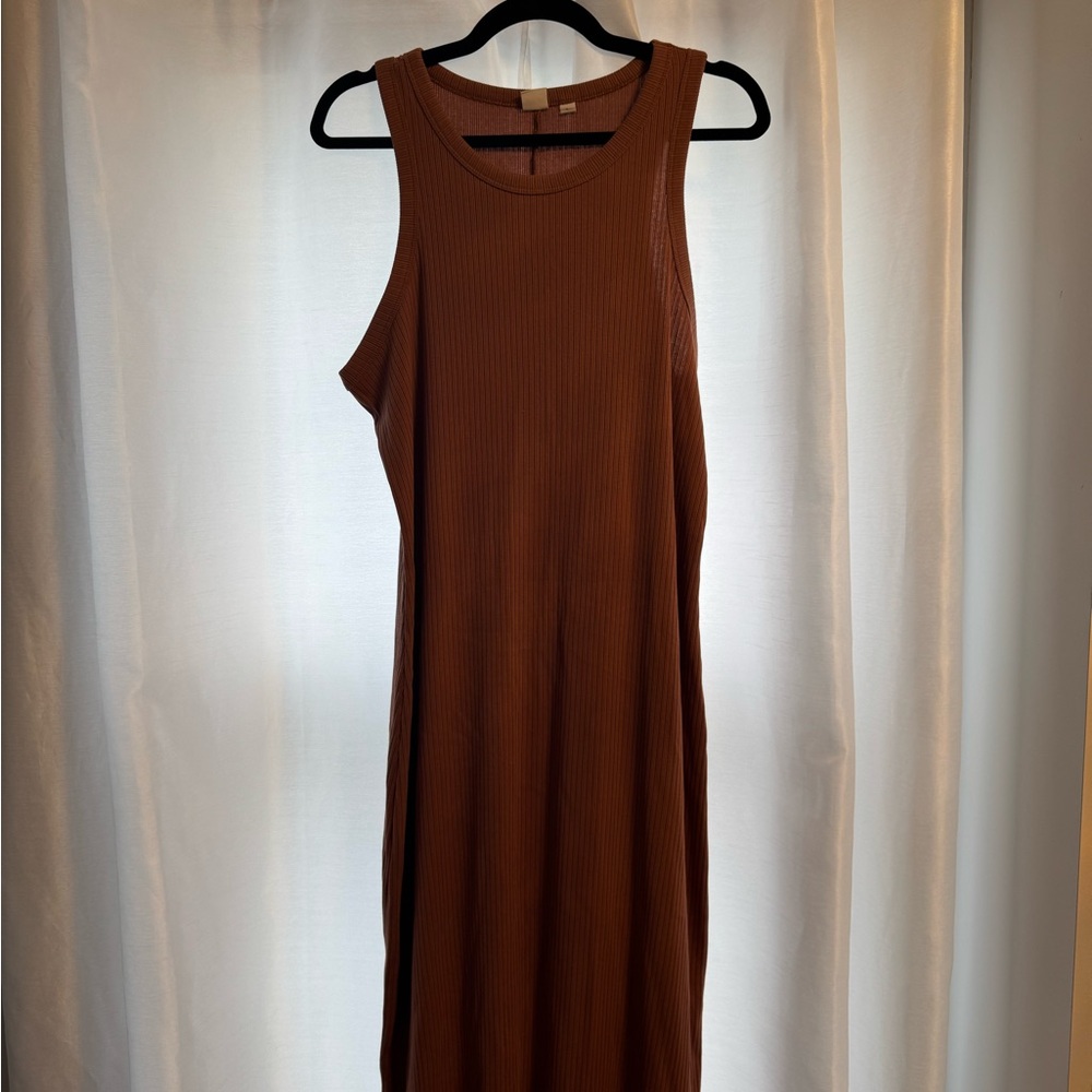 GAP Brown Sheath Midi Dress Sleeveless Scoop Neck